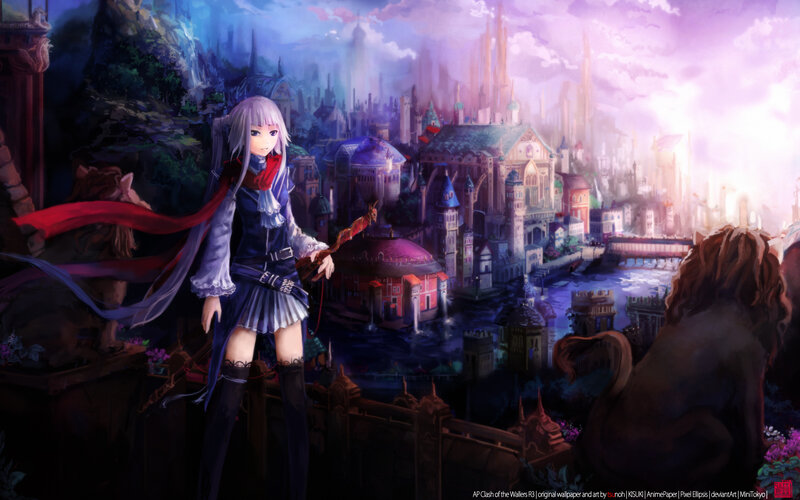 Anime Girl with Red Scarf — Purple