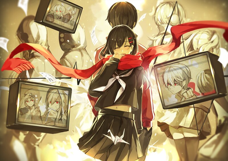 Anime Girl with Red Scarf — Yellow