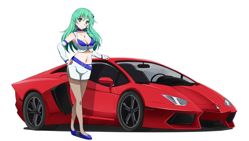 Anime girl with red sports car