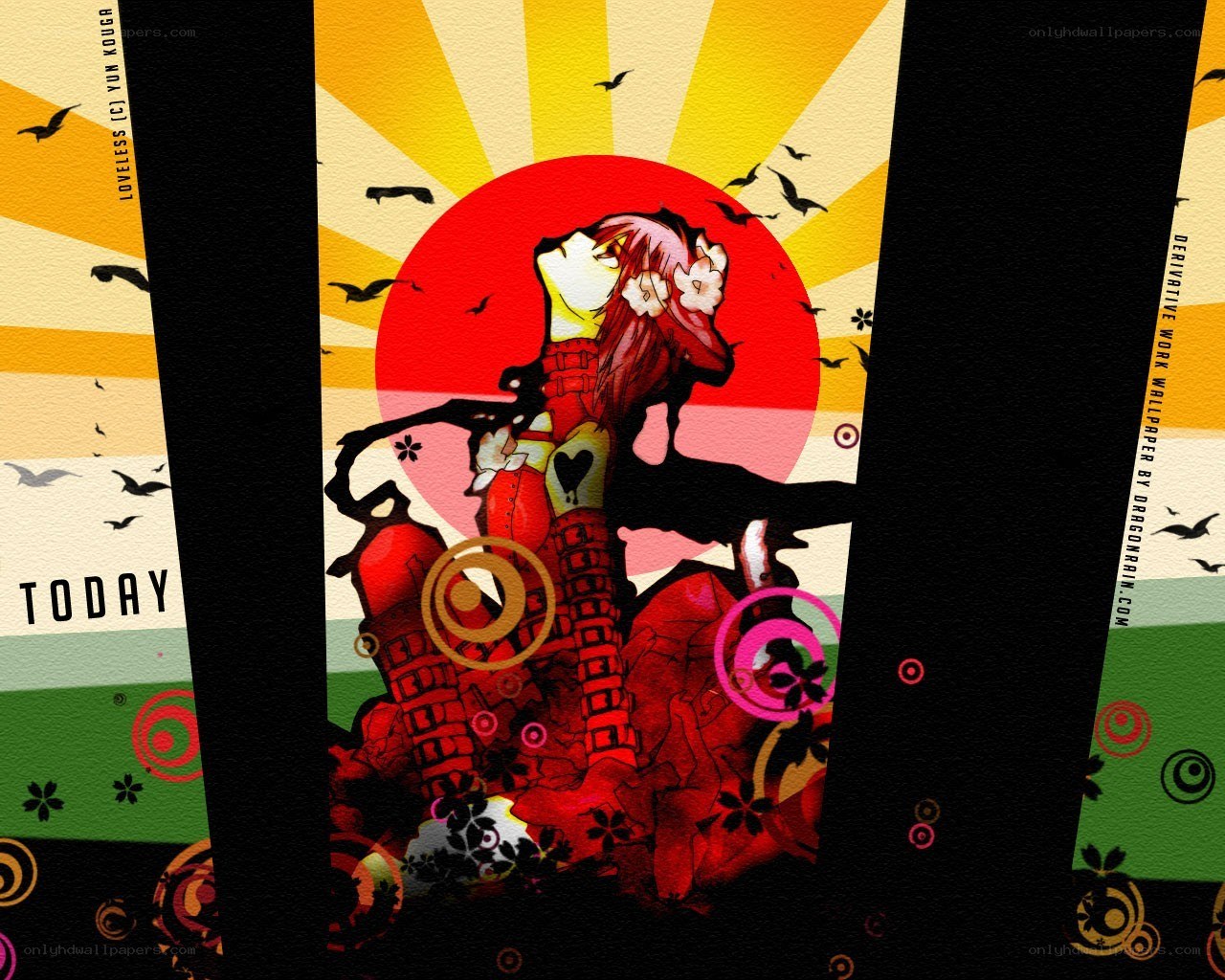 Anime girl with red sun background