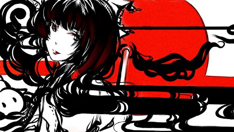 anime girl with red sun