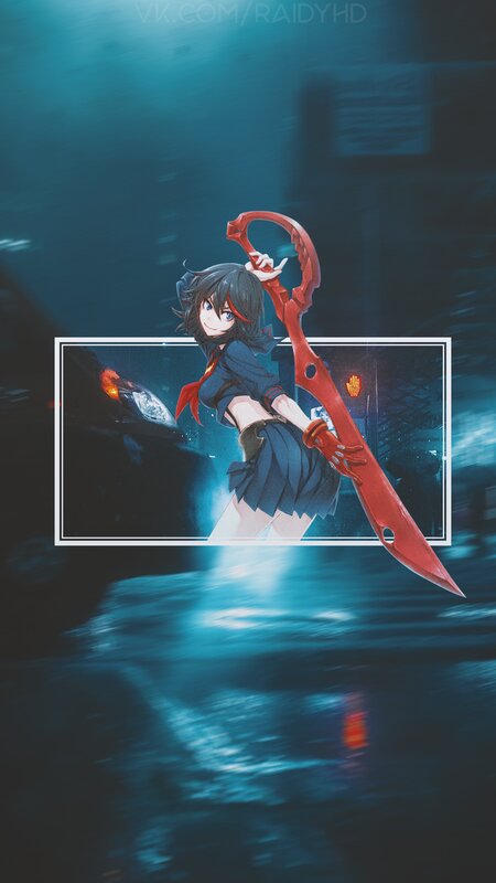 Anime Girl with Red Sword — Blue, Dramatic