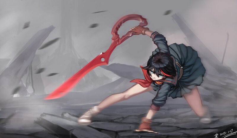 Anime Girl with Red Sword — Dramatic, Digital Art