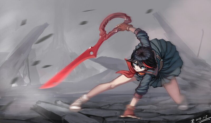 Anime Girl with Red Sword — Dramatic