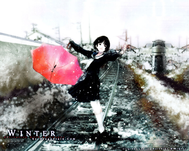 Anime girl with red umbrella