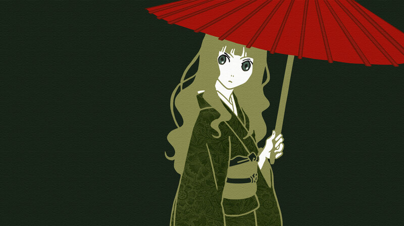 anime girl with red umbrella