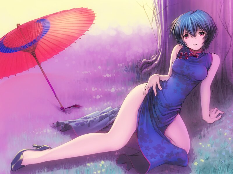 Anime girl with red umbrella
