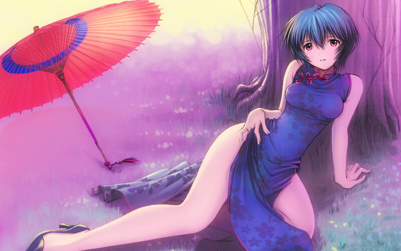 Anime girl with red umbrella