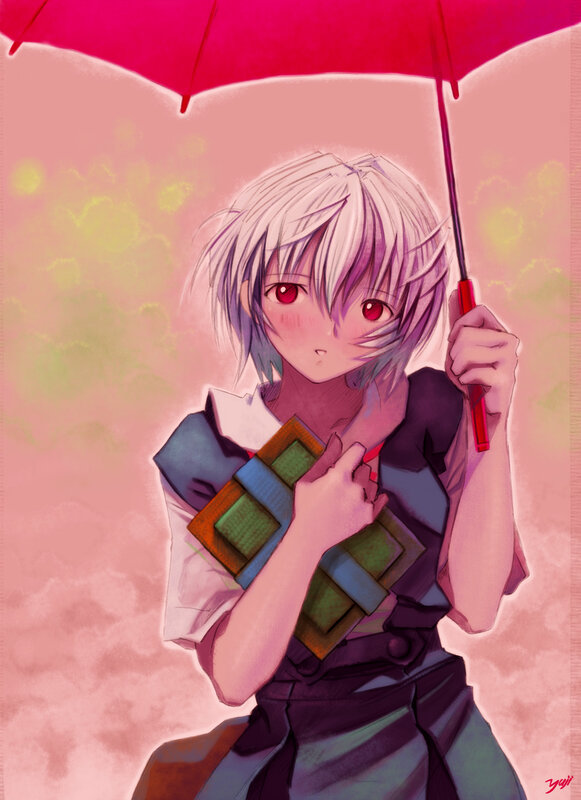 Anime girl with red umbrella