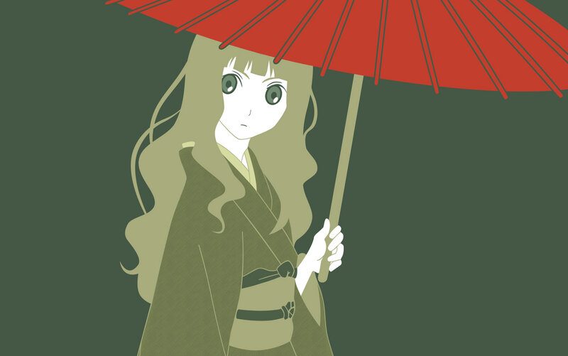 anime girl with red umbrella