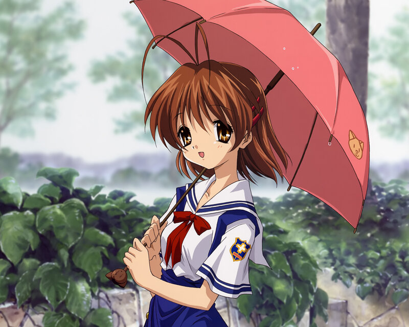 anime girl with red umbrella