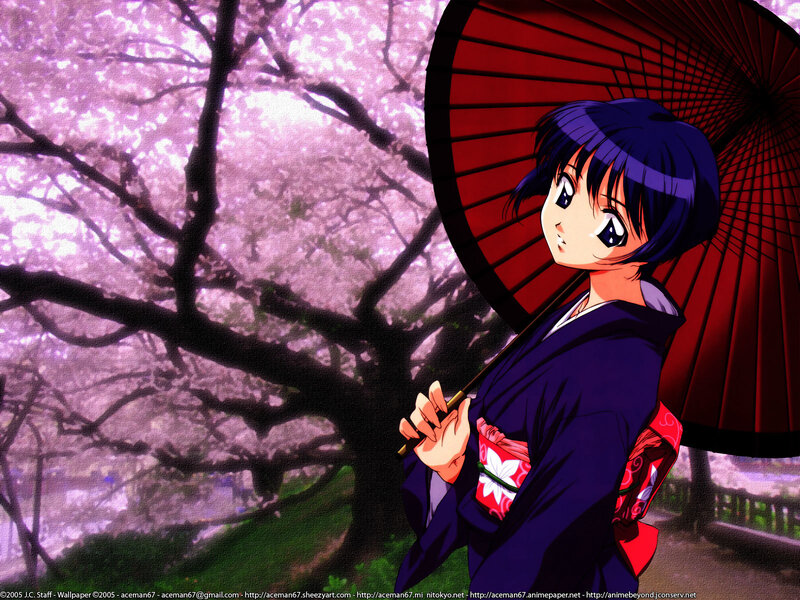 anime girl with red umbrella