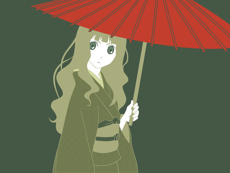 anime girl with red umbrella