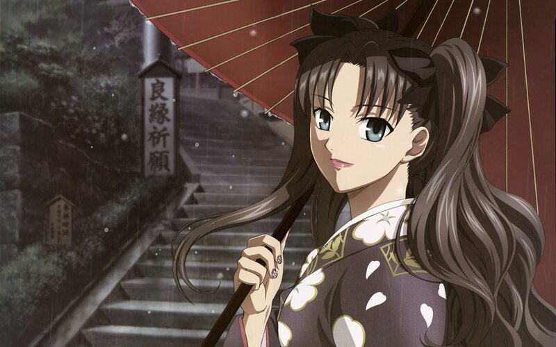anime girl with red umbrella