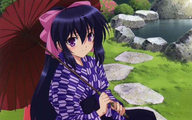anime girl with red umbrella