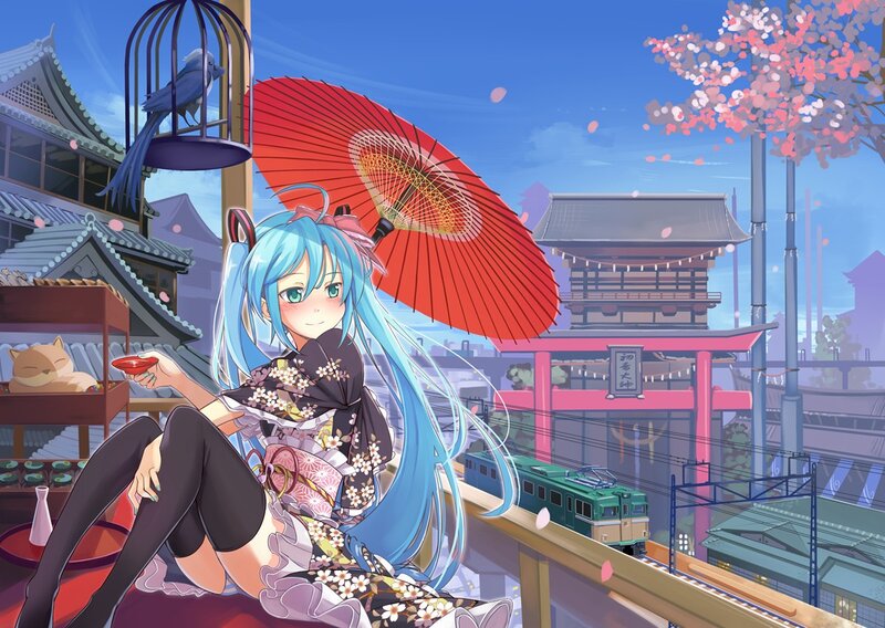 Anime girl with red umbrella