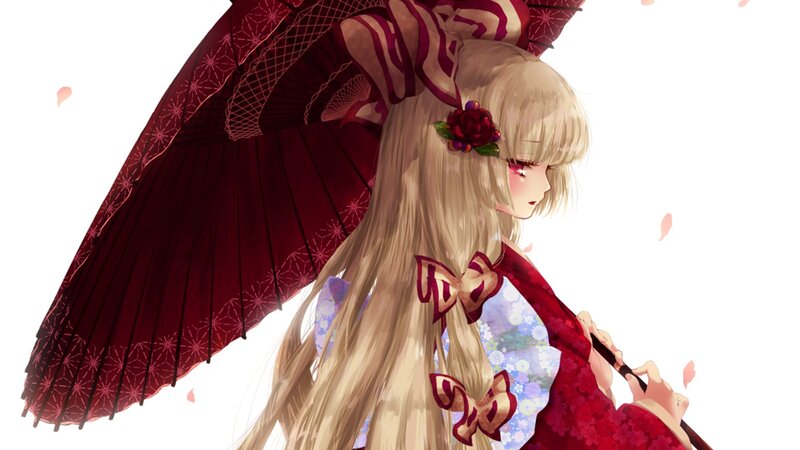 anime girl with red umbrella