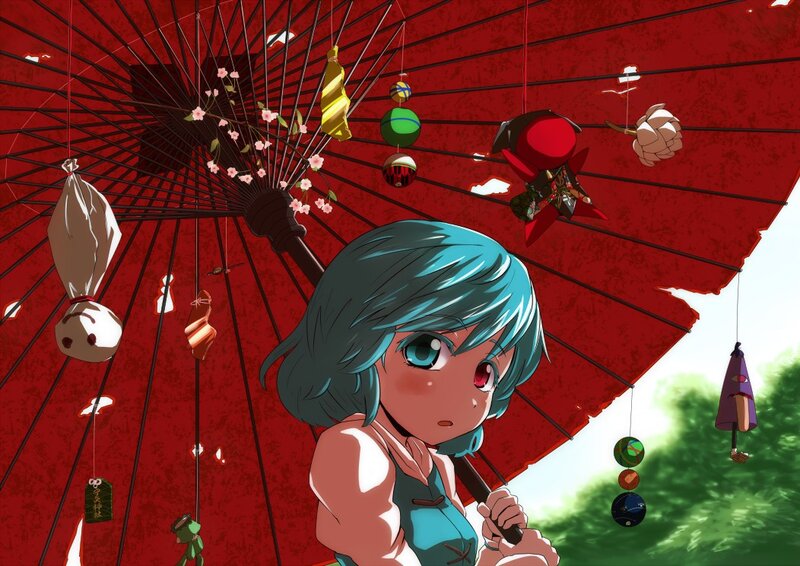 anime girl with red umbrella