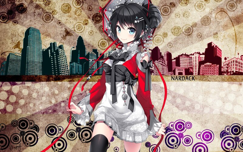 anime girl with red umbrella