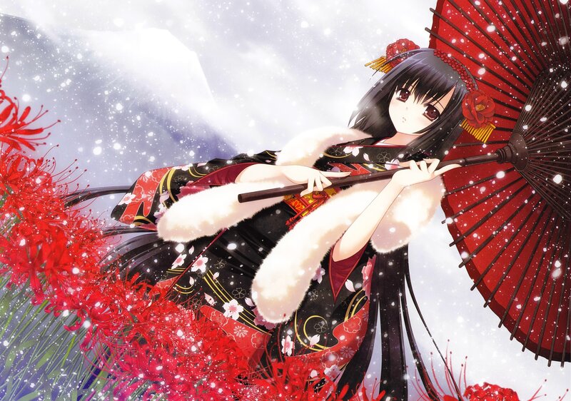 Anime girl with red umbrella