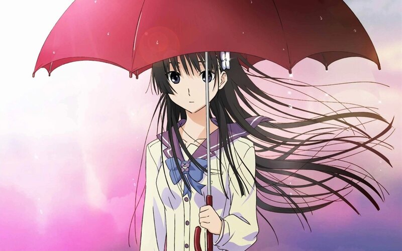 anime girl with red umbrella