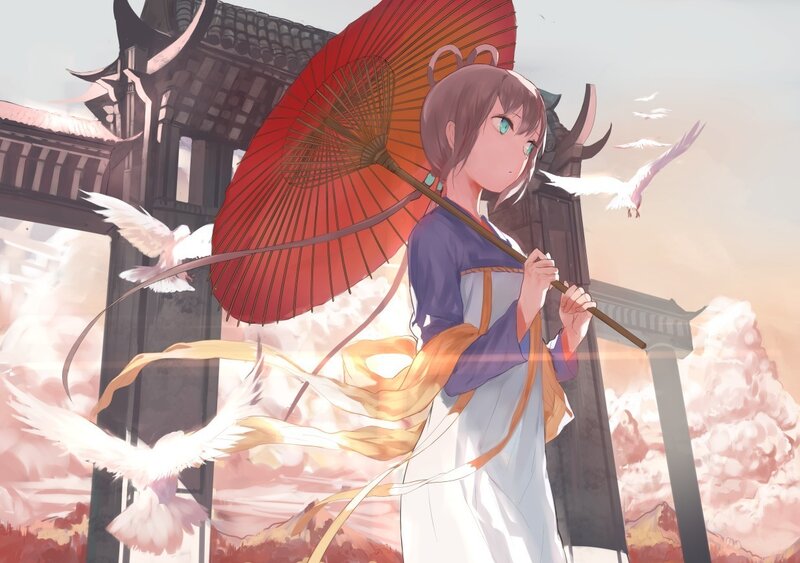 Anime girl with red umbrella