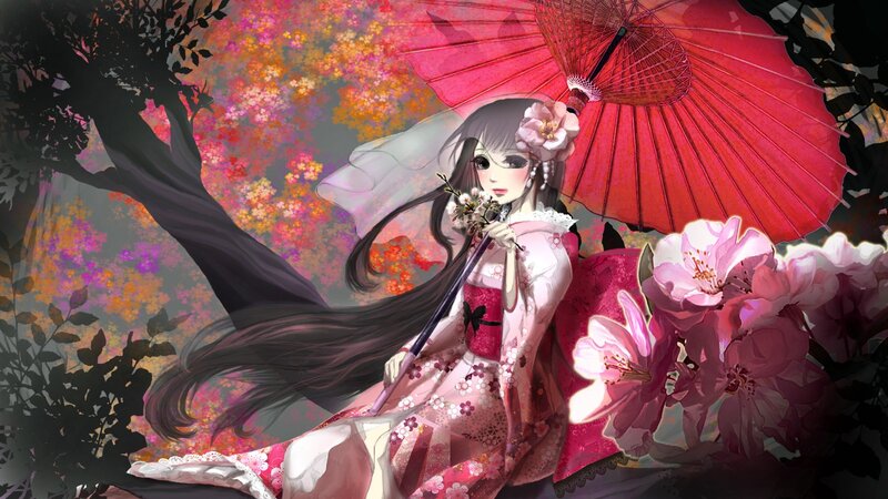 Anime girl with red umbrella