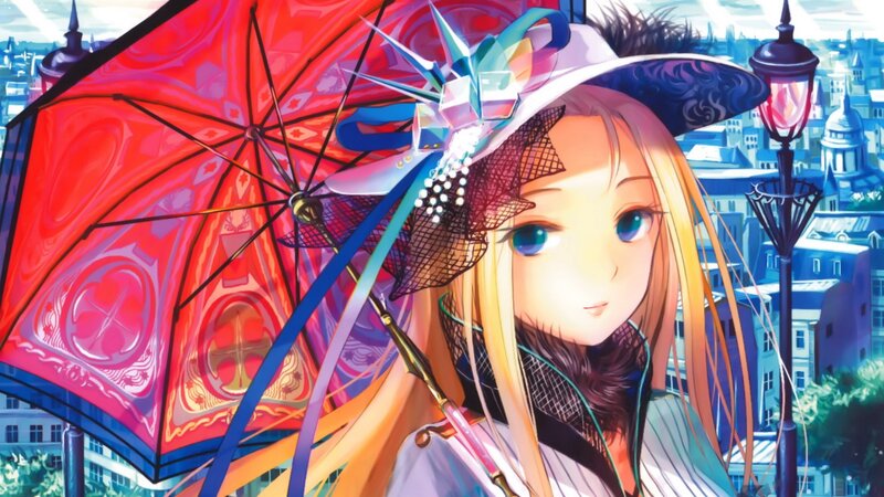 anime girl with red umbrella