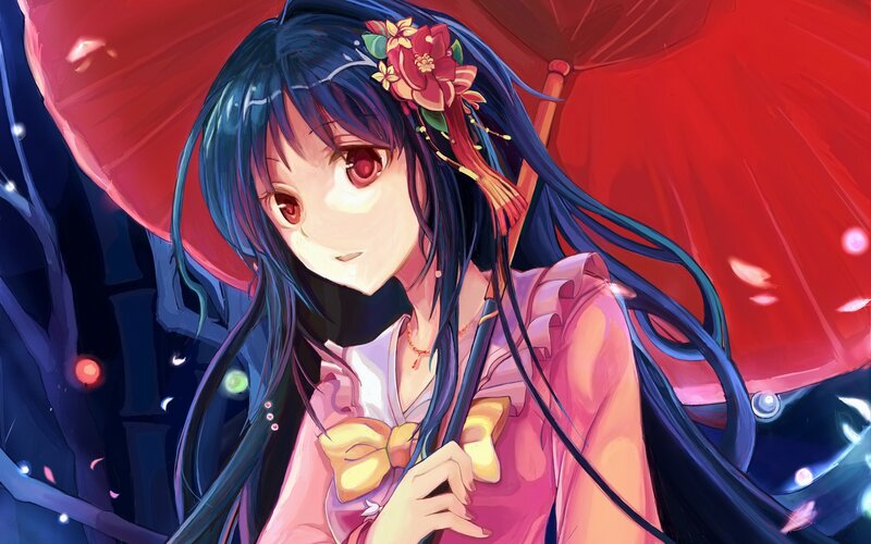 anime girl with red umbrella