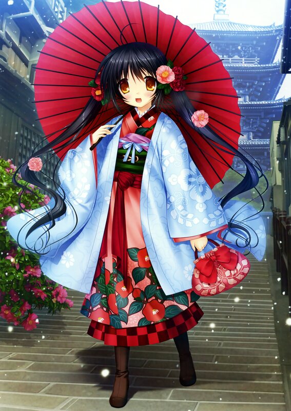 anime girl with red umbrella