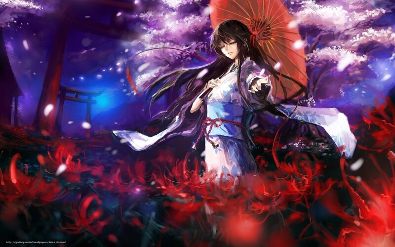 Anime girl with red umbrella