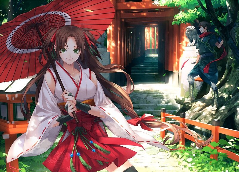 Anime girl with red umbrella
