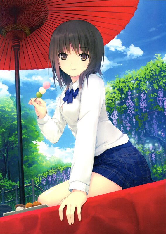 Anime girl with red umbrella