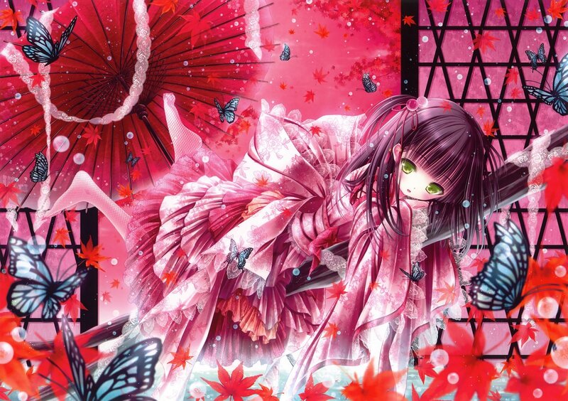 Anime girl with red umbrella