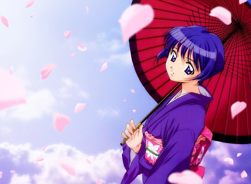 anime girl with red umbrella