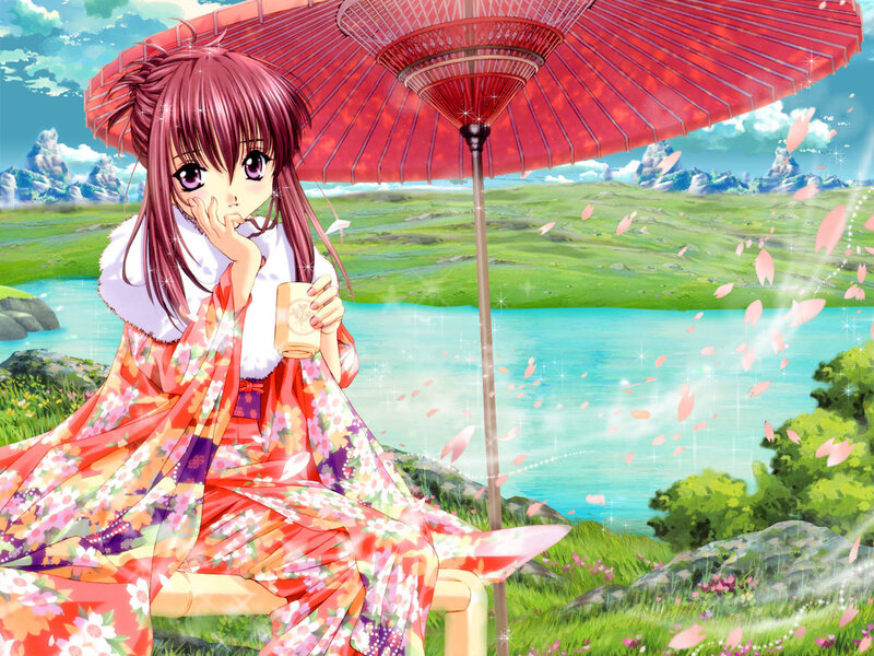 Anime girl with red umbrella