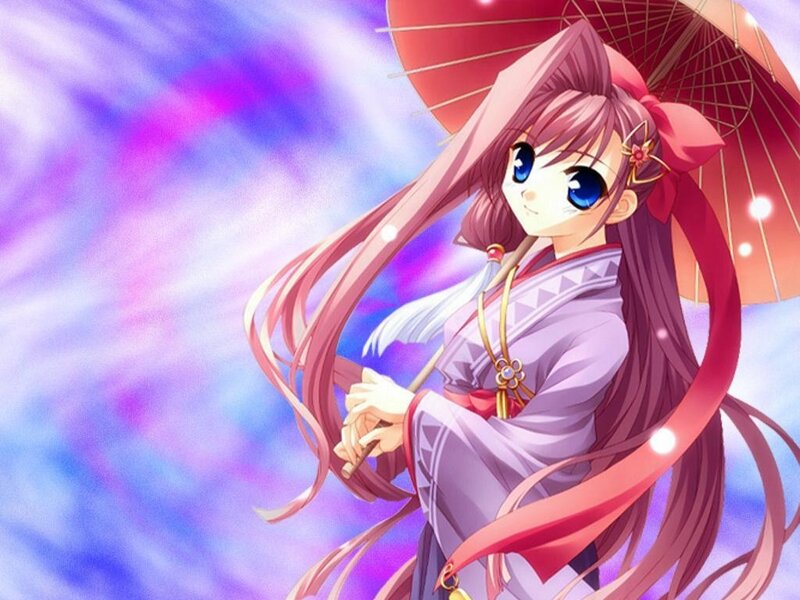 anime girl with red umbrella