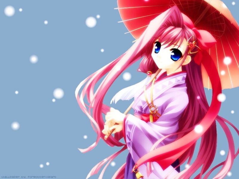 anime girl with red umbrella