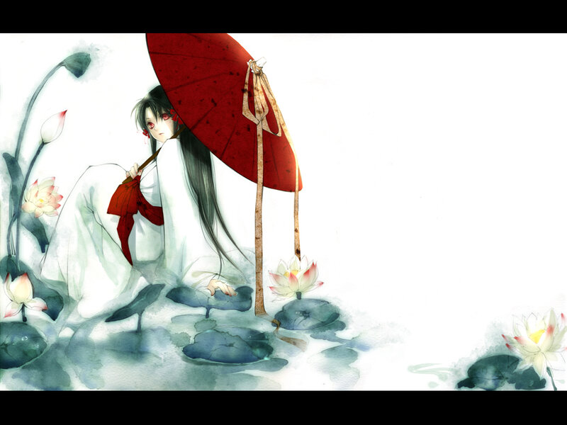 Anime girl with red umbrella