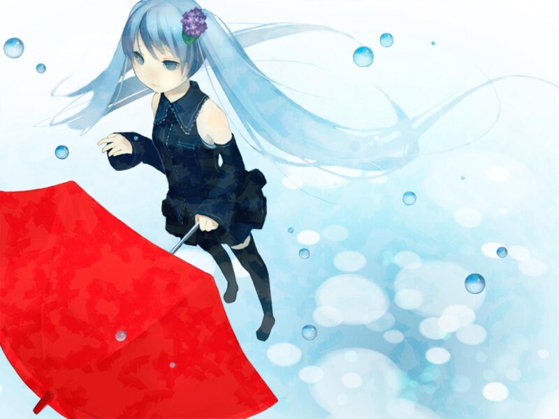 Anime Girl with Red Umbrella — Blue