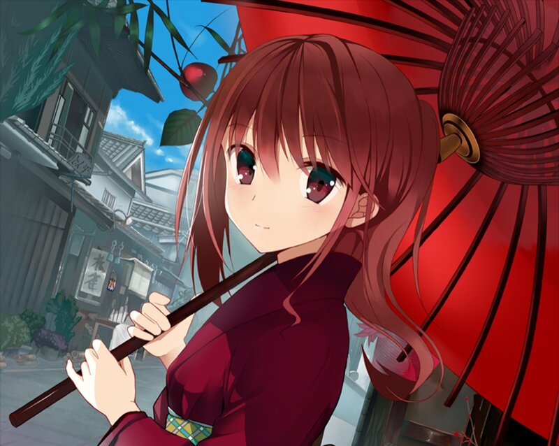 Anime Girl with Red Umbrella — Calm