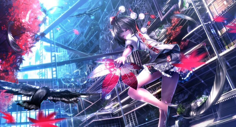 Anime Girl with Red Umbrella — Dramatic, Night