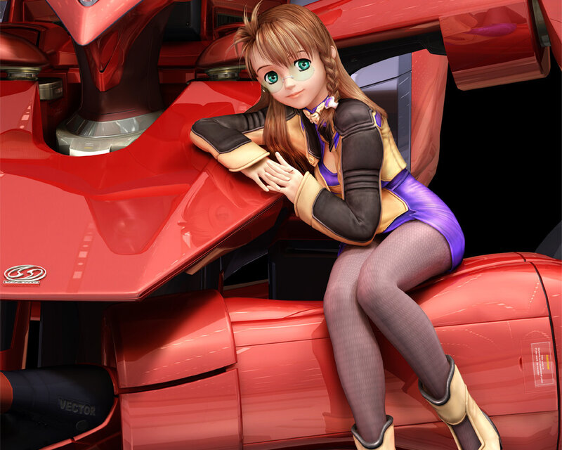 Anime girl with red vehicle