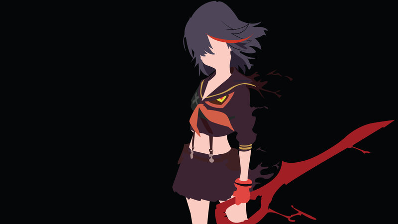 Anime Girl with Red Weapon — Black, Dramatic, Sword
