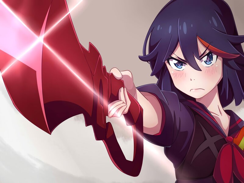 Anime Girl with Red Weapon — Determined