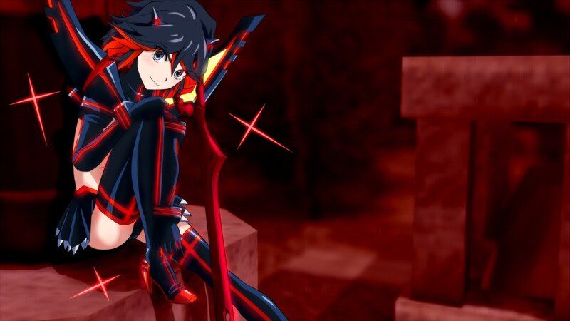Anime Girl with Red Weapon — Dramatic, Digital Art, Sparkles