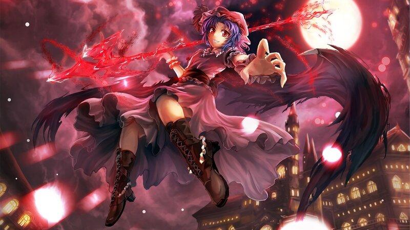 Anime Girl with Red Weapon — Dramatic, Night