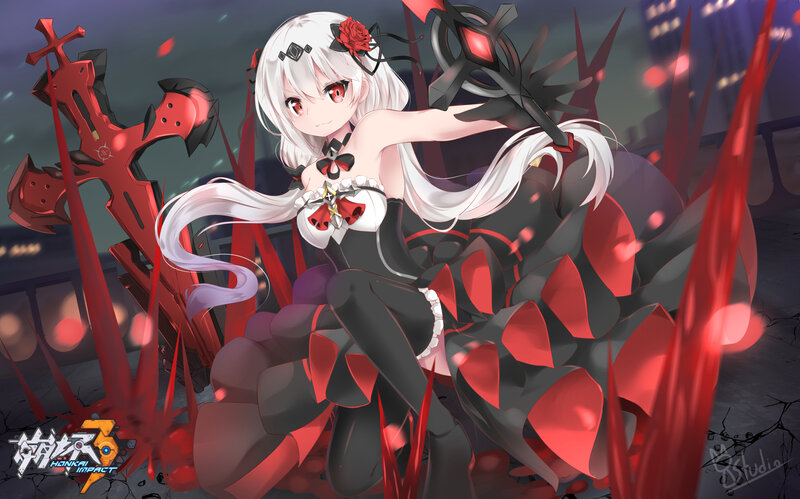 Anime Girl with Red Weapons — Black