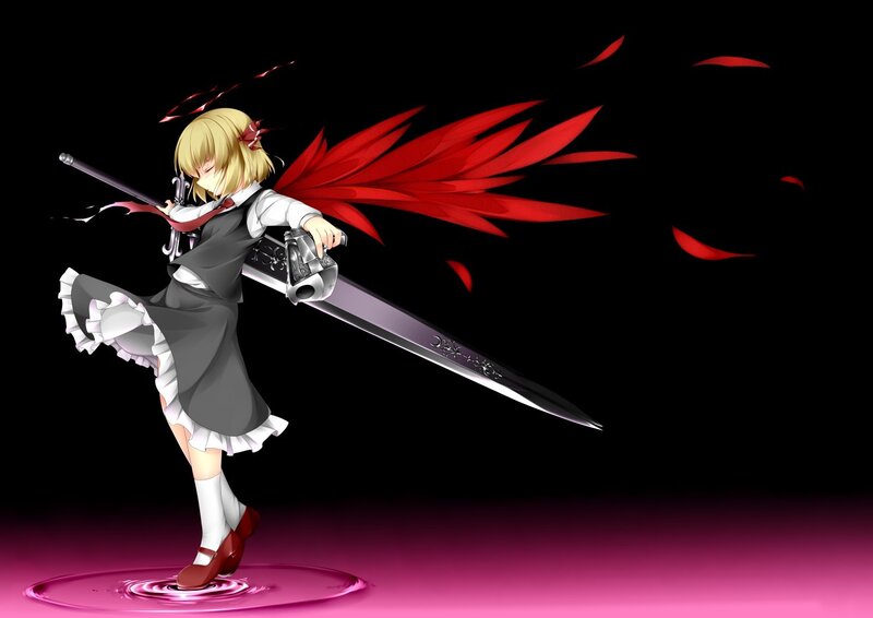 anime girl with red wings and sword