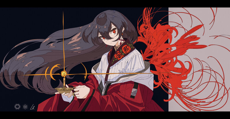 Anime Girl with Red Wings — Black, Dramatic, Night